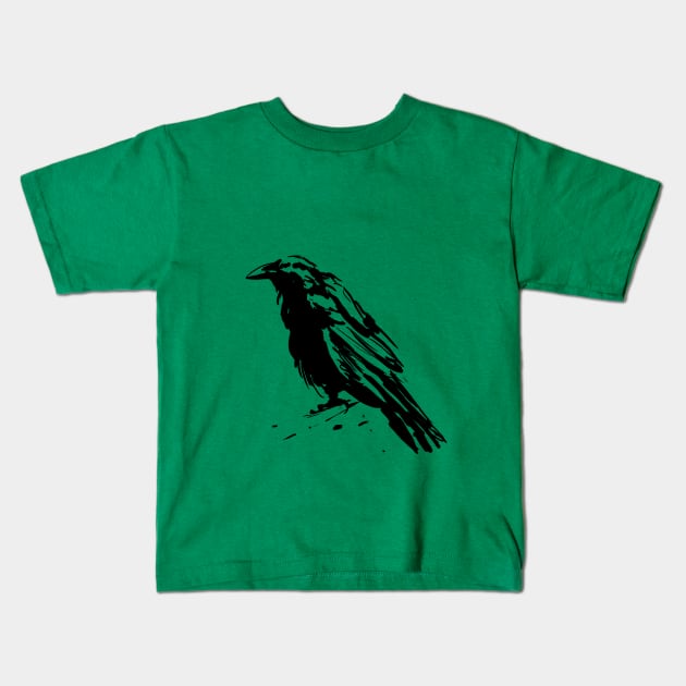 Handpainted Crow Kids T-Shirt by KalebLechowsk
